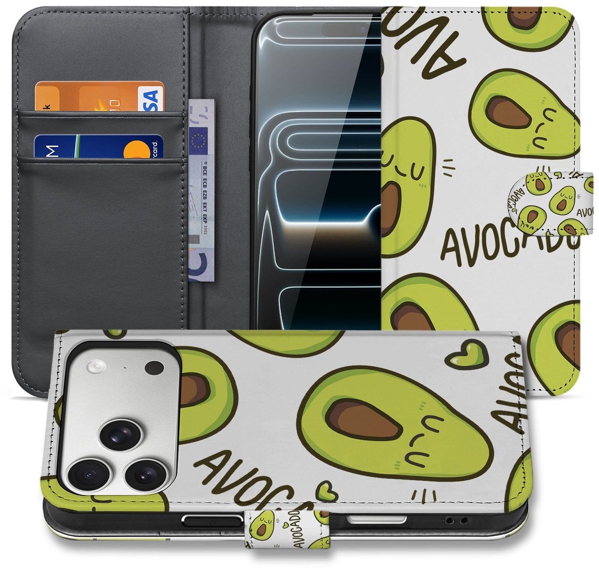 Book Case iPhone 17 Pro Max Avocado Singing Groen Met 3 Pasjes