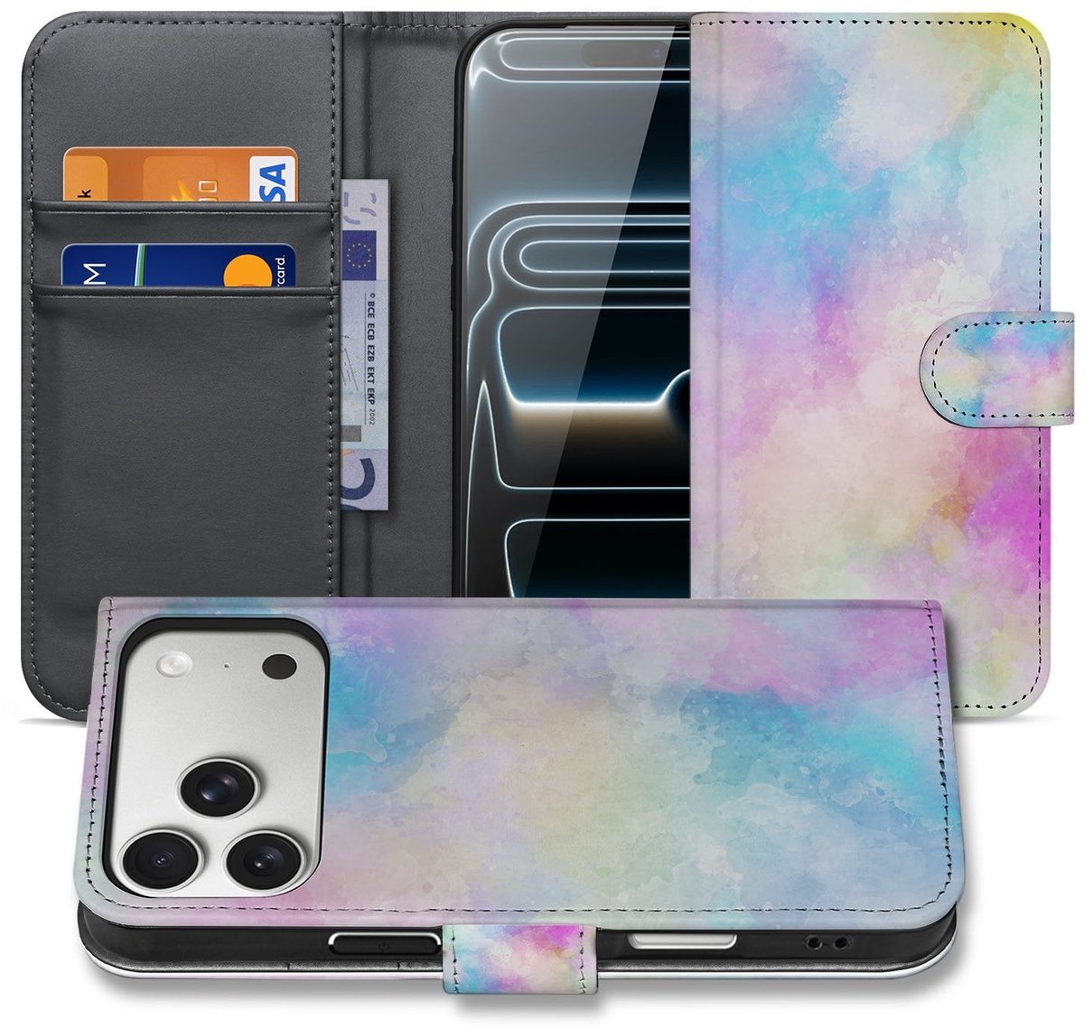 Apple iPhone 17 Pro Bookcase Hoesje Met Pasjeshouder Watercolor Light