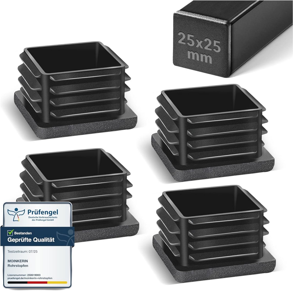 Stoelvoetstoppers Set van 4 - Vierkante Buisstoppers voor Stoelen, Banken en Tafels - 25 x 25 mm