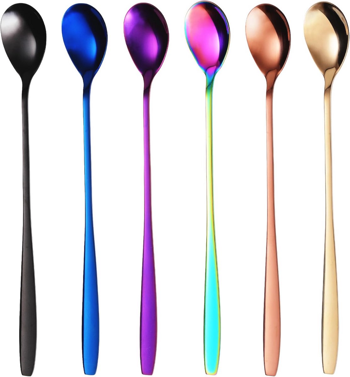 Longdrinklepels set van 6 - roestvrij staal met PVD-coating voor cocktails en desserts