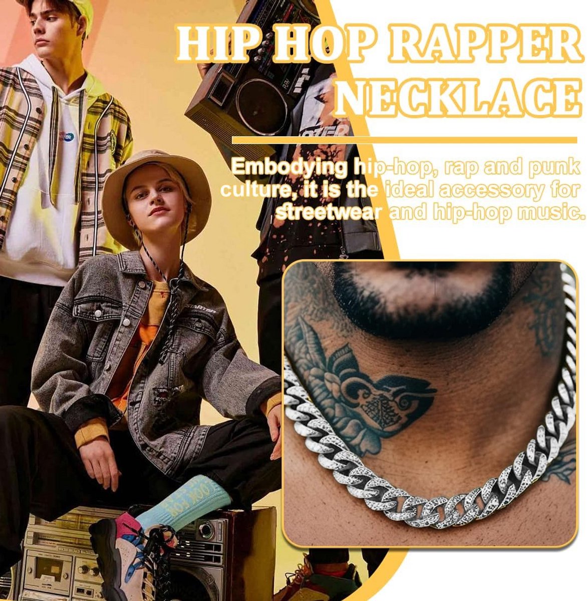 Cubaanse halsketting voor heren - HipHop ijskristal sieraden, 50 cm, zilver