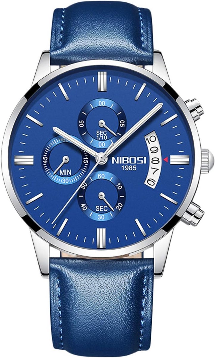 Luxe Herenhorloge met Leren Band, Analoge Chronograaf en Datumweergave