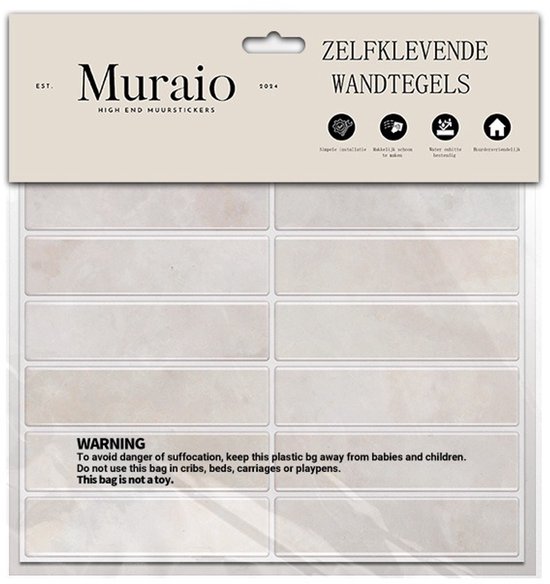 Muraio Sticky Tiles - 10 pièces Autocollants Carrelage - Autocollants Muraux 3D Stickers muraux Cuisine - Autocollants Carrelage Salle de Bain - Grijs/beige