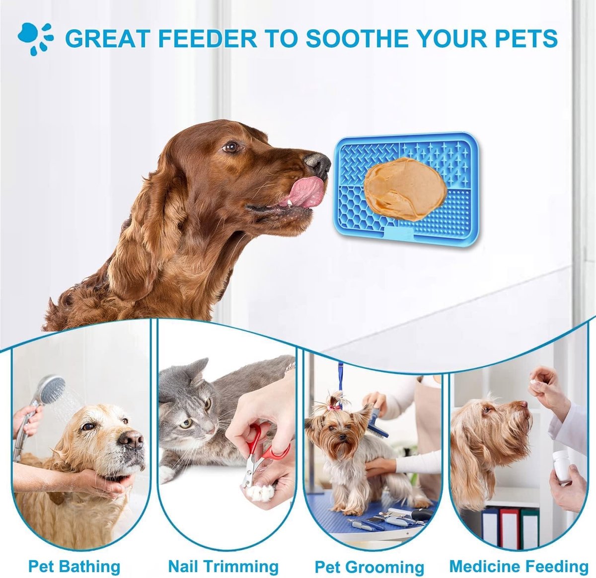 BOTC Likmat Hond met Silicone spatulas - 4-Delig Likmat Voermat Hond - voermat - Slowfeeder Hond - Blauw en Groen thumbnail 3