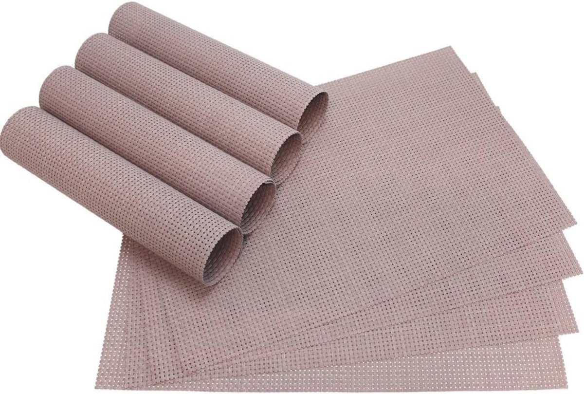 Elegante wasbare placemats set van 8 - oud roze geweven tafelonderleggers 45 x 30 cm