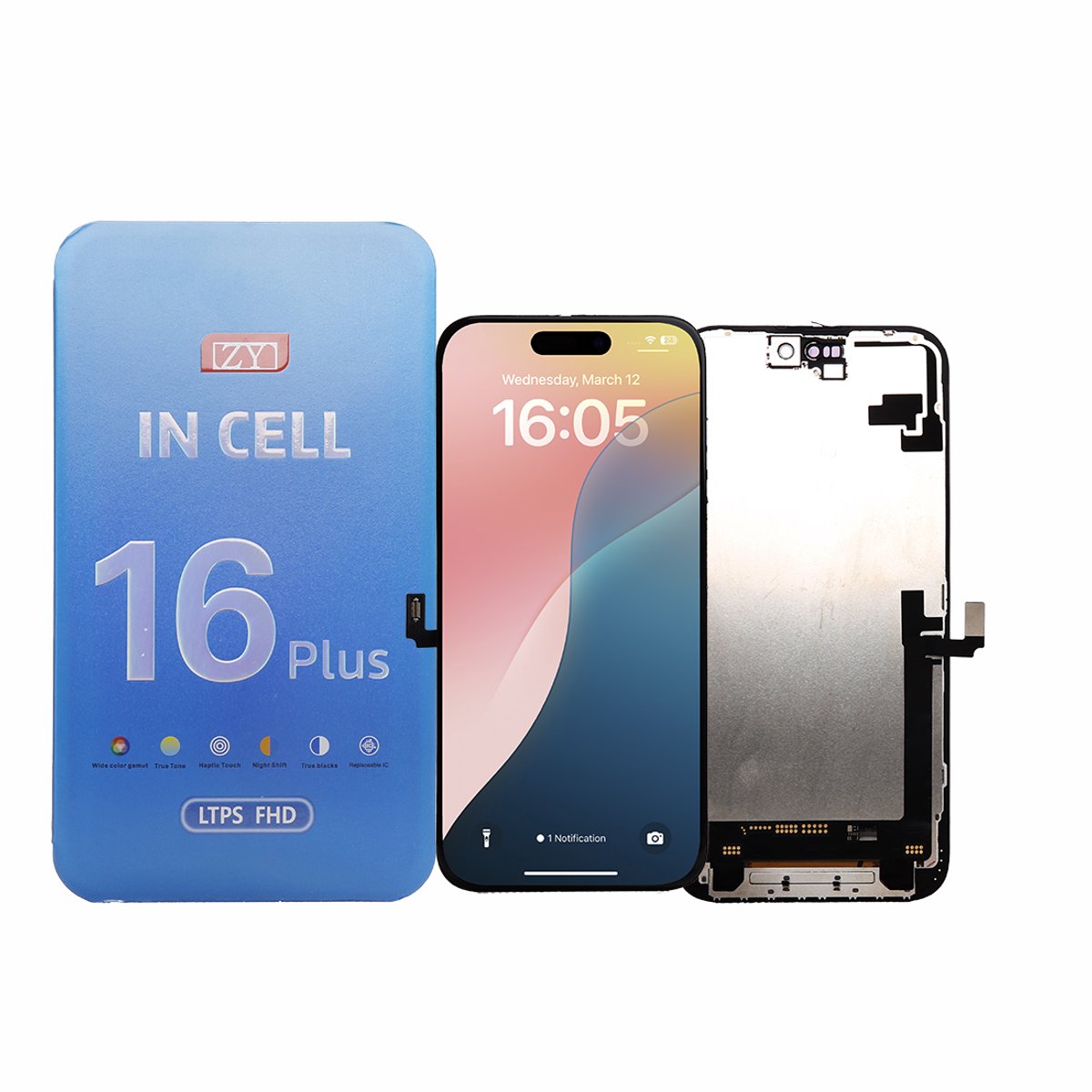 ZY Incell COF LCD scherm voor iPhone 16 Plus – groot en helder display