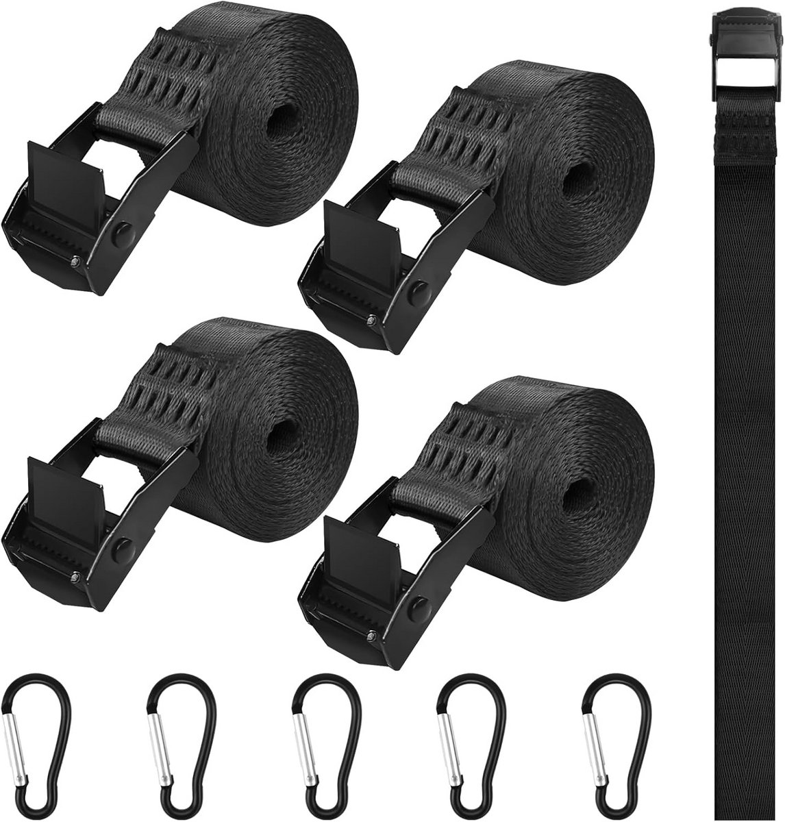 5 Stuks Heavy-Duty Spanbanden met Berggesp - 2m Verstelbare Ratelband voor Motoren, Vrachtwagens, Aanhangwagens en Bagage (Zwart)