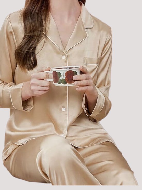 Dames zijden pyjama set , Champagne