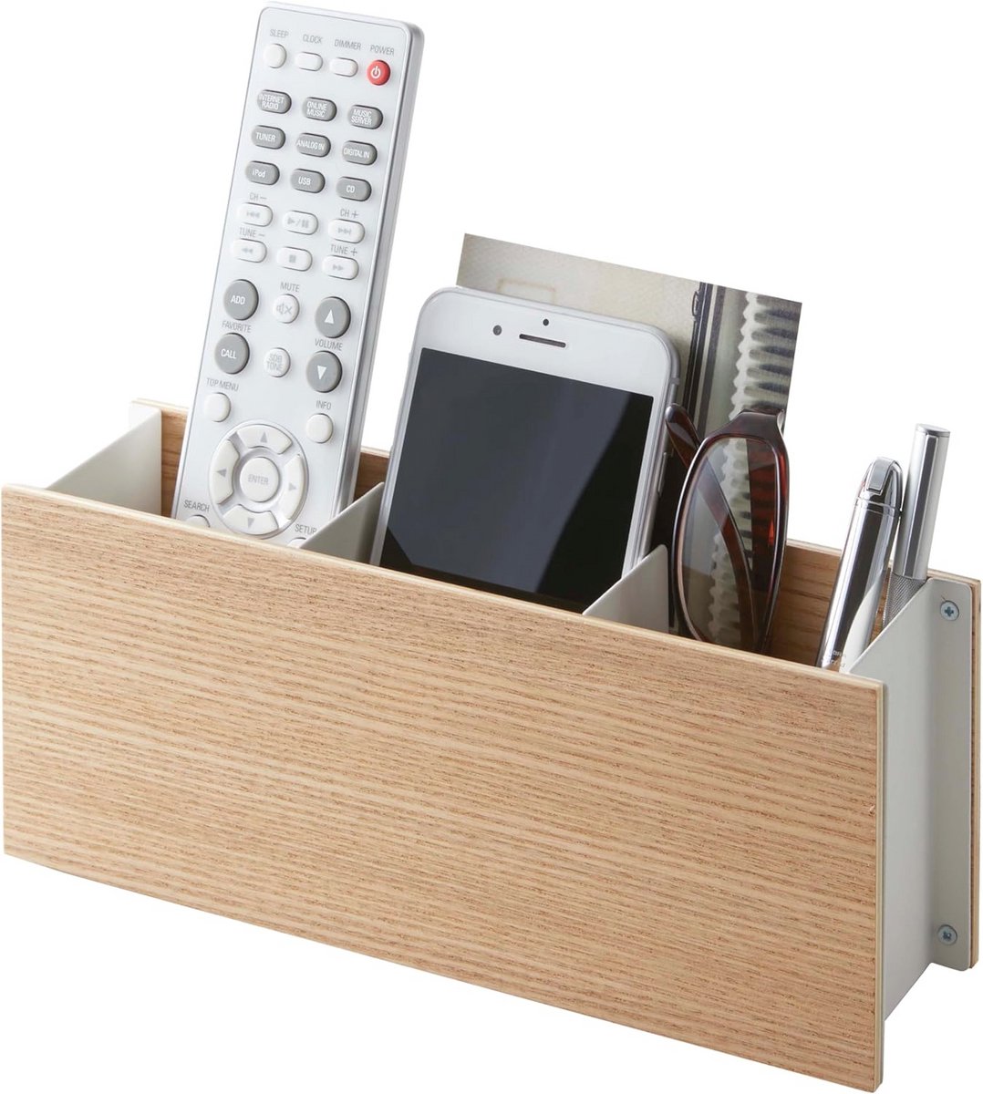 Witte Desk Organizer van Hout en Staal - 25 x 7 x 10,2 cm