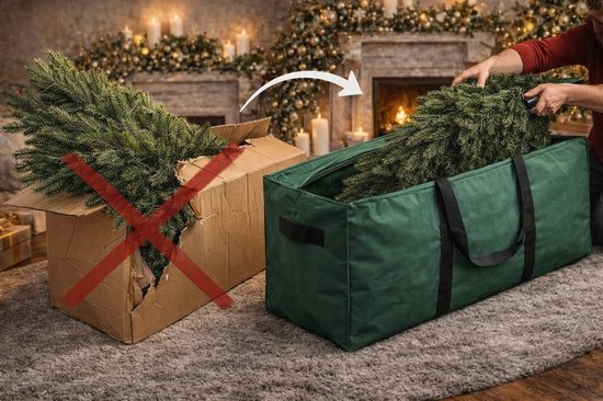 YiYa Kerstboom opbergtas voor 600D zware 600D Oxford kerstboom tas waterdichte kerst opslag container met handgrepen voor kerstboom slinger (groen, L