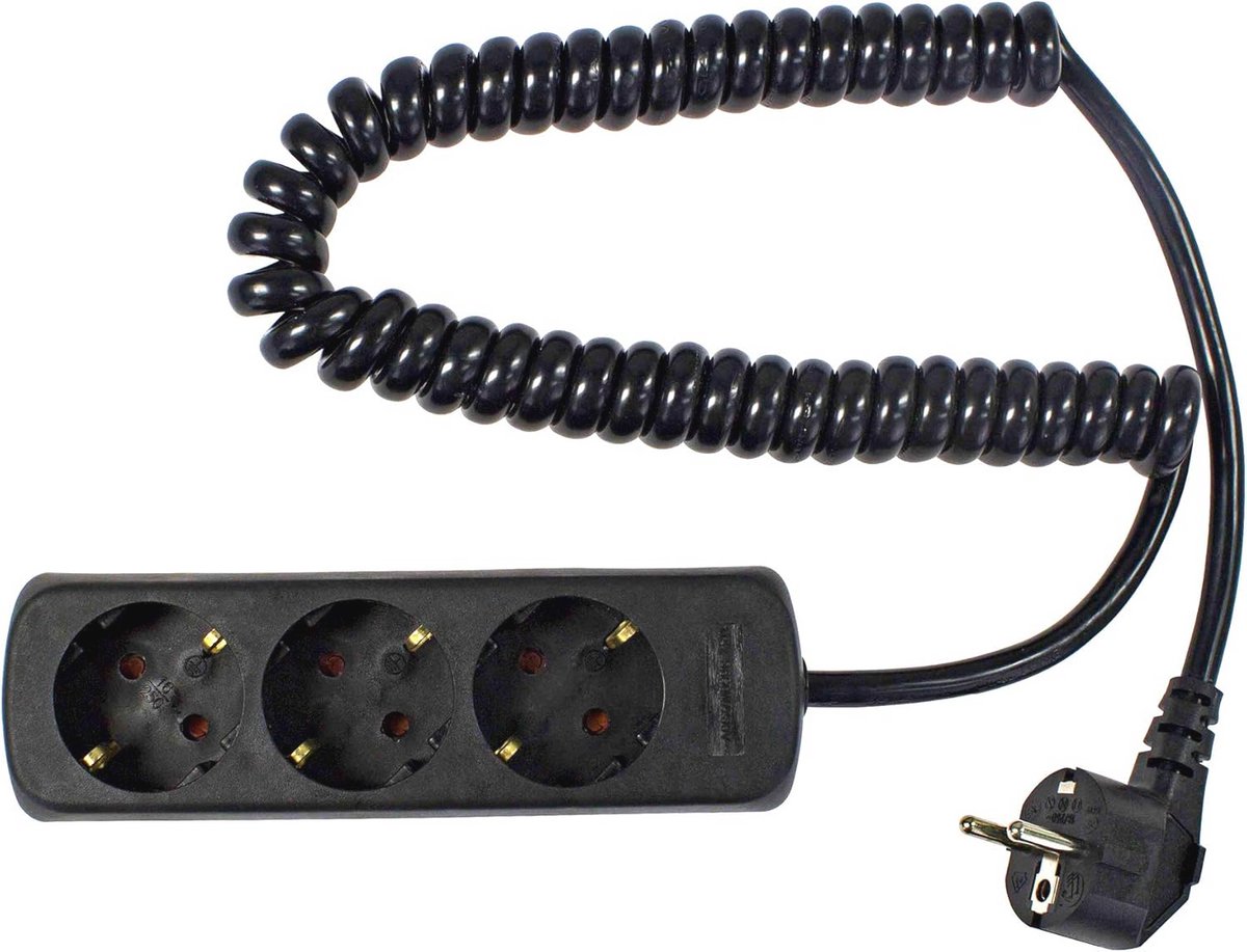 3-Weg Stopcontactstrip met 2,5 meter Kabellengte, IP20, 230 V/16 A, Zwart