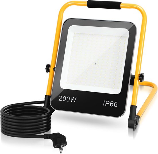 Draagbare LED Bouwlamp 200W - 16000 Lumen, Waterdichte Werklamp met 3m