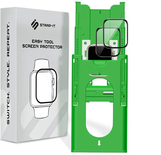 Verpakking van de Strap-it screenprotector met een installatietool.