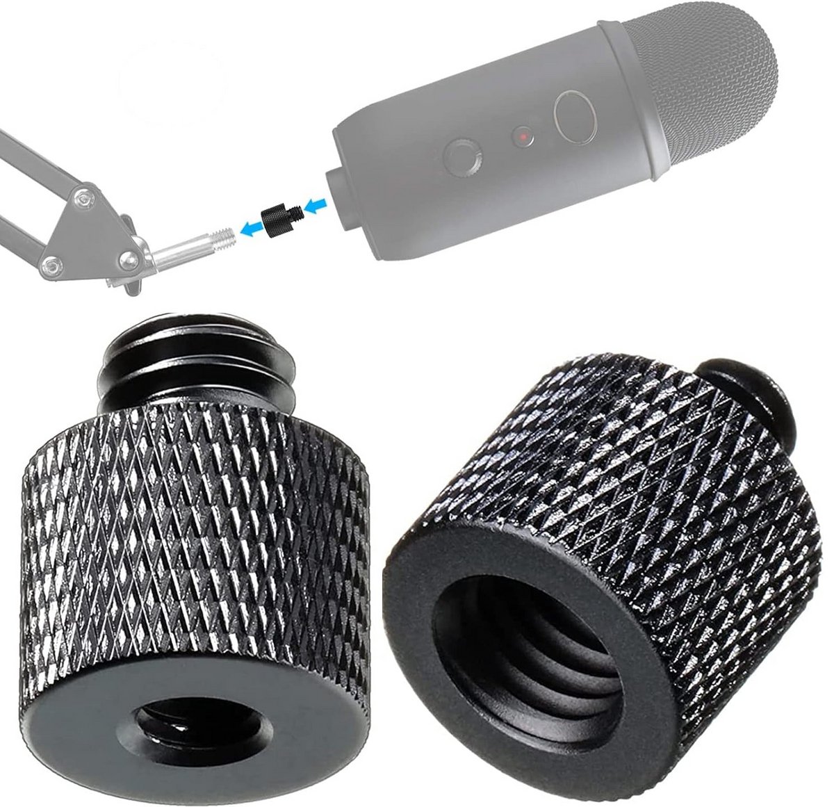 Schroefdraadadapters 3/8" naar 1/4" en 1/4" naar 3/8" voor camera en microfoonstandaard
