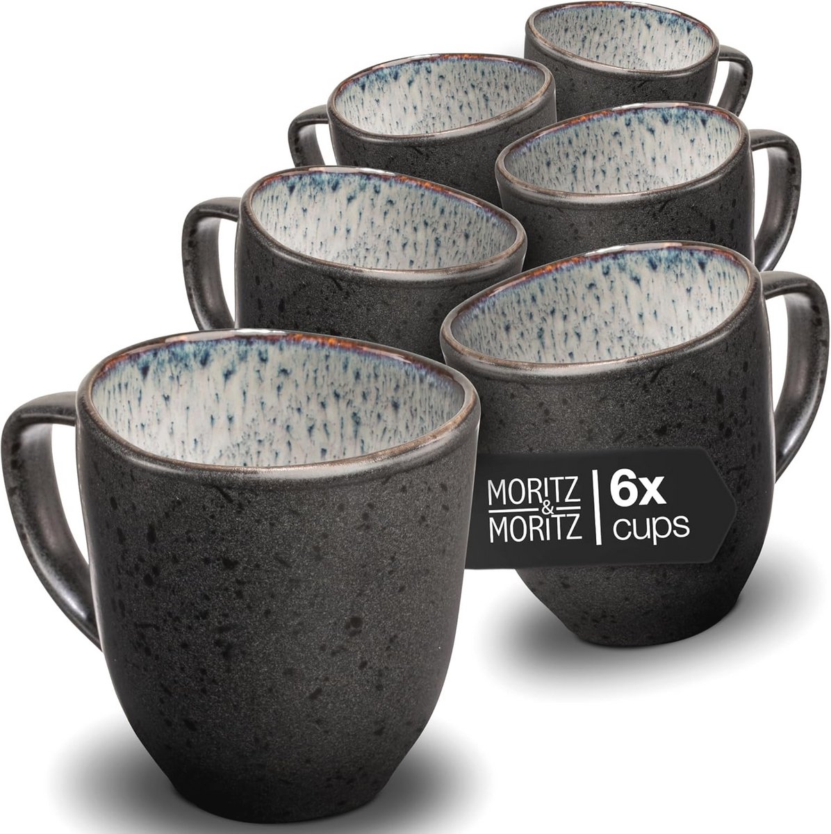 Set van 6 biologische koffiemokken met unieke kleurverloop, grijs