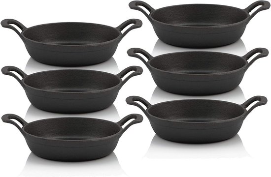 Gietijzeren Serveerpannenset - 6 Stuks, 20 Cm - Al Ingebrand Perfect Voor Grillen En Bakken