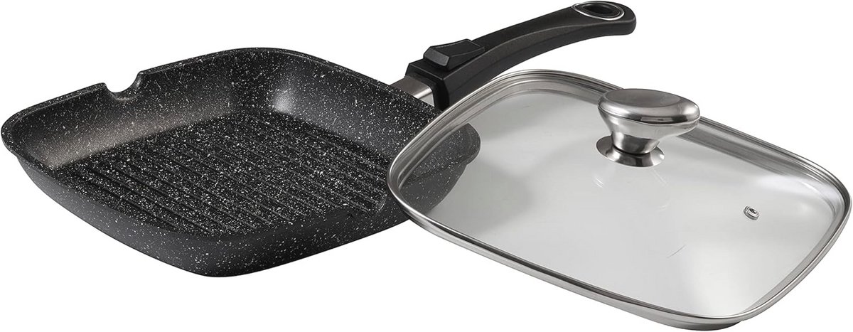 Imitatiesteen Grillpan met Glazen Deksel 24 x 24 cm