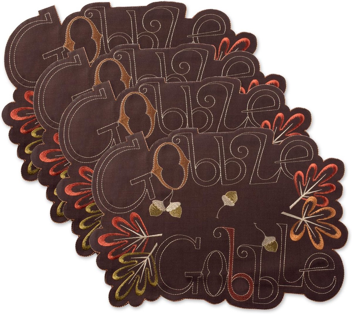 Set van 4 Geborduurde Herfst Placemats - Gobble Thema - Tafeldecoratie