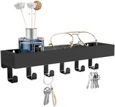 Houten sleutelhouder - Wandplank - Wandrek - sleutelrekje - Sleutelrek - Meerdere planken - Slaapkamerorganizer - Hout - Zwart