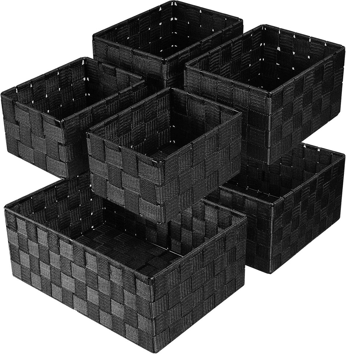 Set van 6 Stapelbare Opbergmanden - Geweven Manden voor Kast, Badkamer, Keuken Organizer