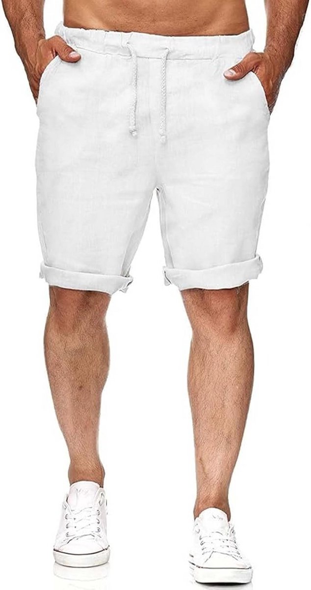 Linnen Bermudashorts Heren Lichtgewicht Zomerbroek met Elastische Tailleband