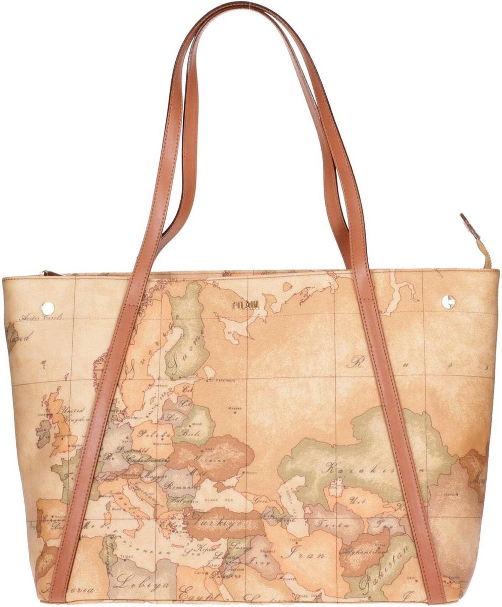 Grote Winkelmand met Klassieke Geo-Print en Leren Details