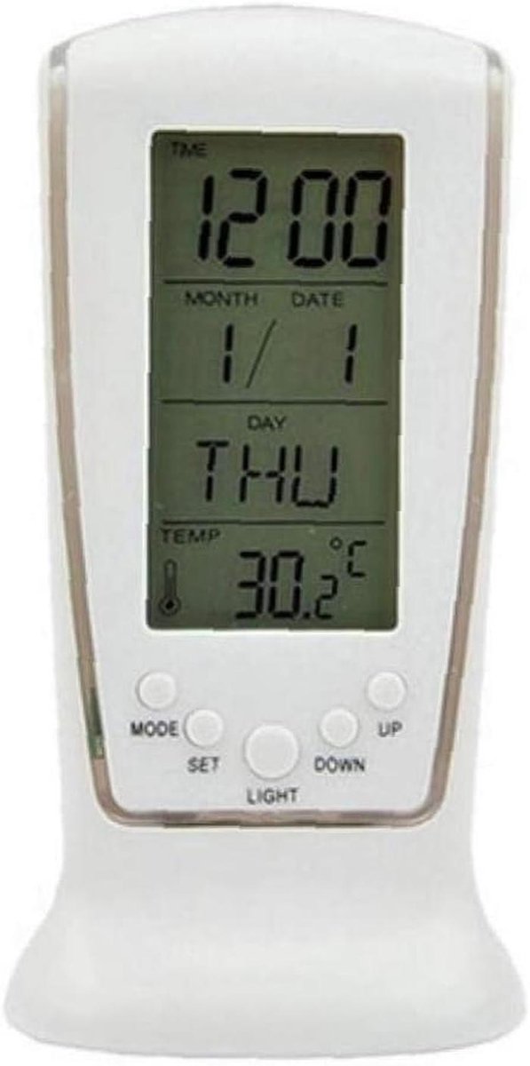 LED Digitale LCD Wekker met Kalender en Thermometer - Blauwe Backlight Bureau Klok