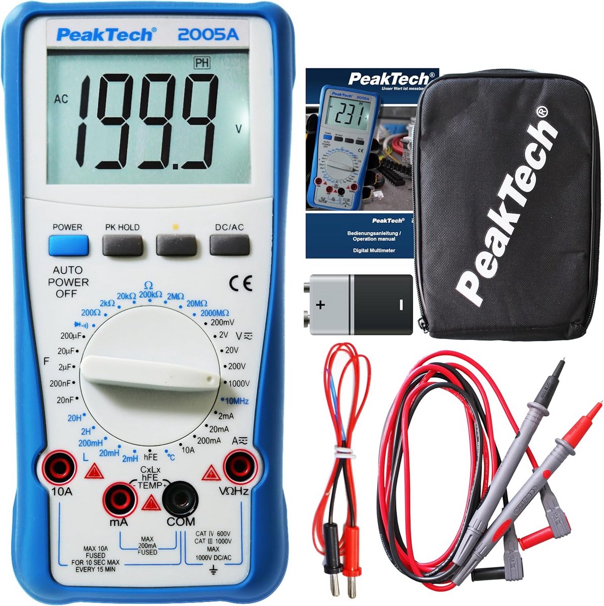 Digitale Multimeter met 2000 Counts voor Spanning, Stroom en Weerstand - CAT III