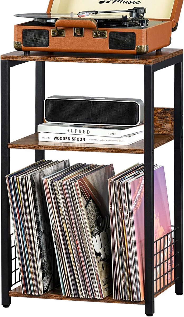 Vintage Vinyl Opbergstandaard en Bijzettafel voor Platenspeler
