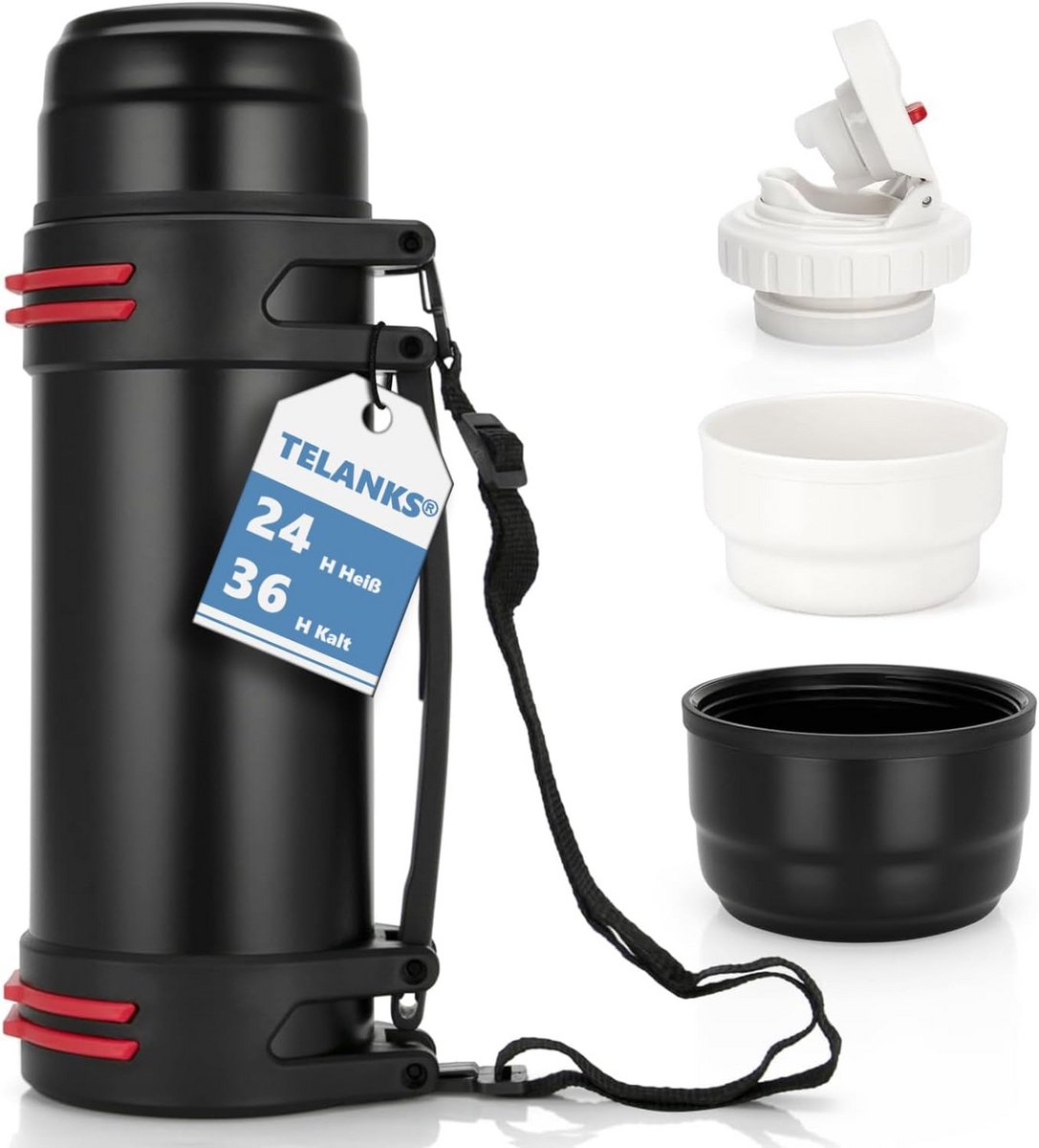 Thermosfles RVS 1L, 1.5L, 2L - Dubbelwandig & Lekvrij - 24u Warm/Koud - Inclusief 2 Bekers