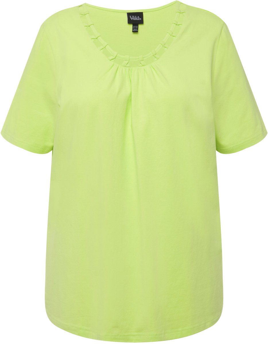 Ulla Popken - Dames - T-shirt cut-out-decoratieve band oversized ronde hals - Lichtgroen - Maat 42+