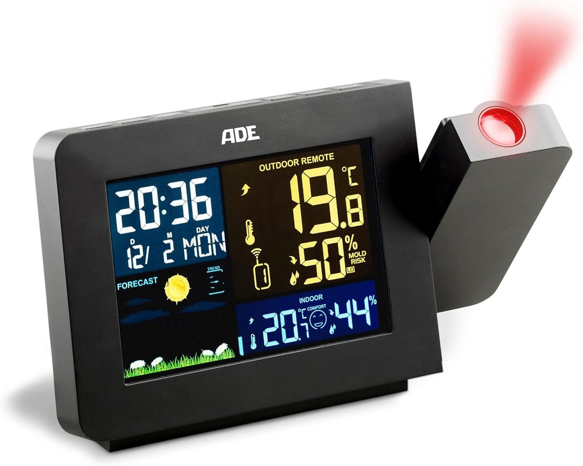 Weerstation met Plafondprojectie, Draadloze Buitensensor, Binnen- en Buitentemperatuur en Luchtvochtigheid