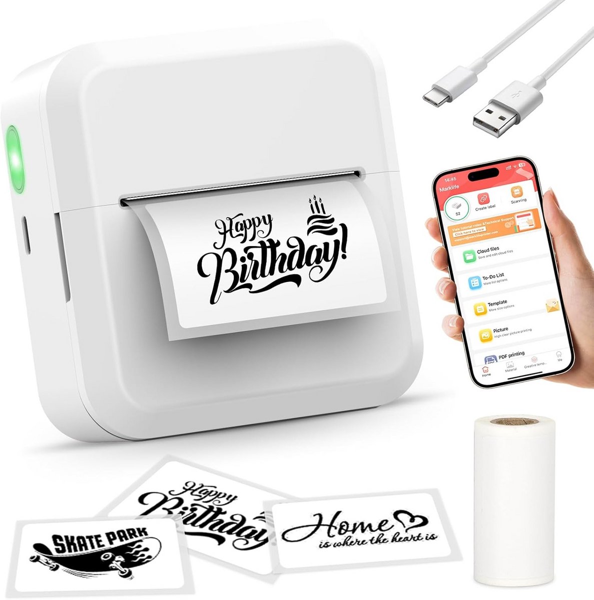 Mini Thermische Printer - Draagbare Labelprinter voor Stickers & Kladblok