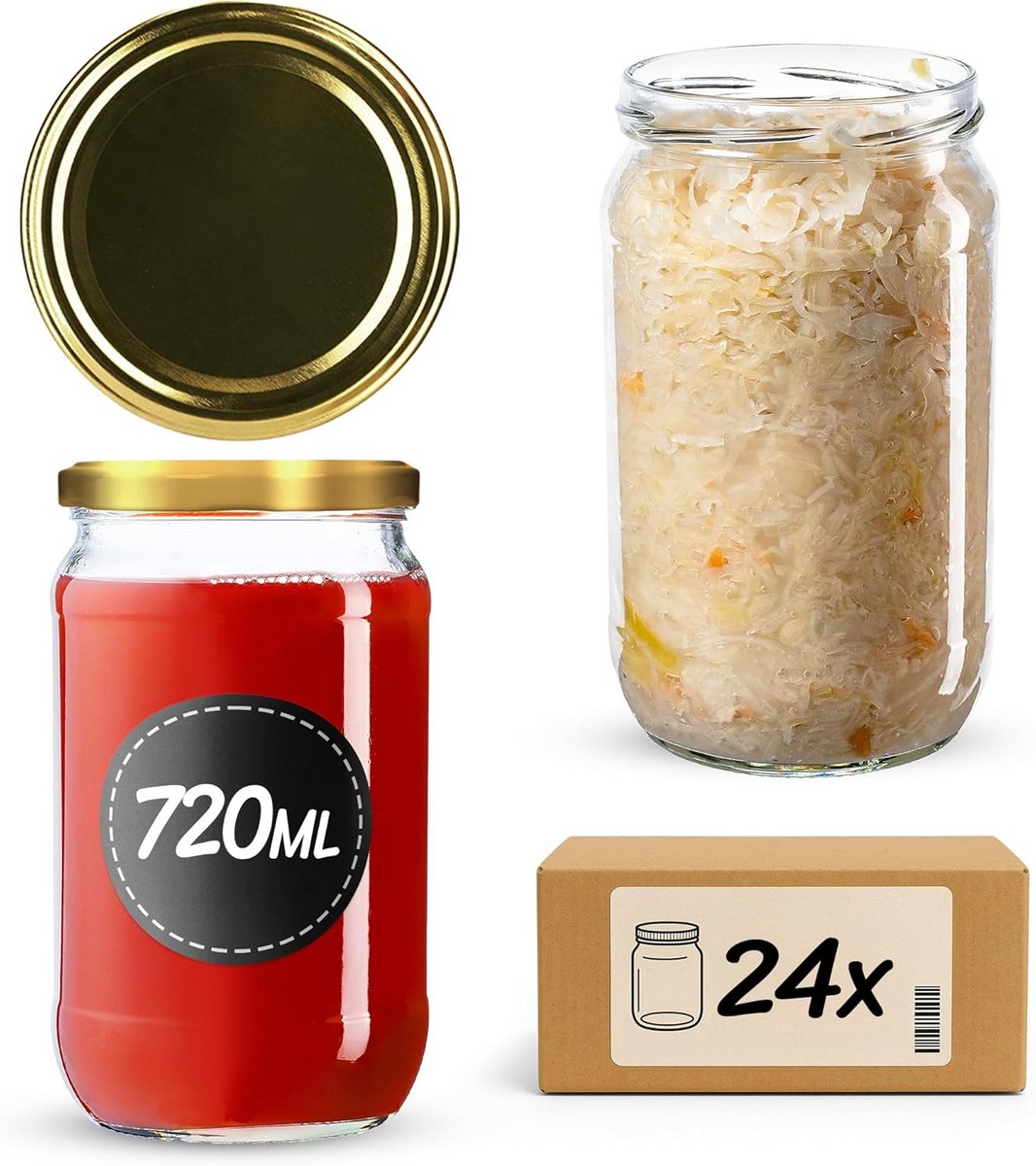 Set van 24 Glazen Potten met Schroefdeksel - 720 ml - Voor Bewaren, Inmaken en Opslag