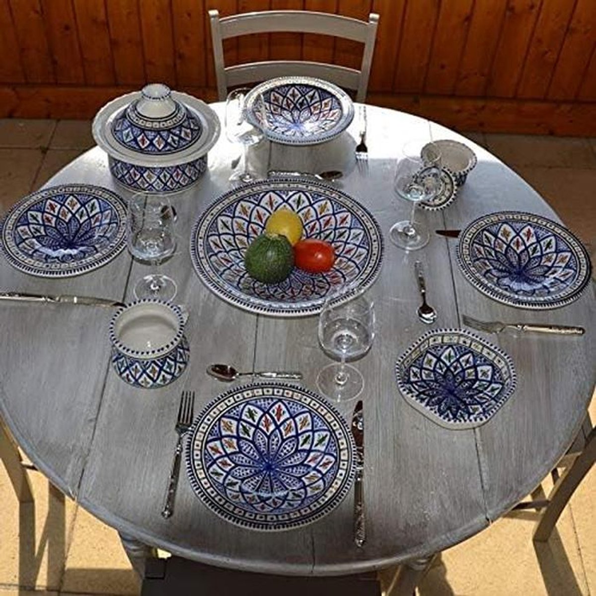 Couscous Servieset Blauw voor 8 Personen - Complete Tajine Schalen Set