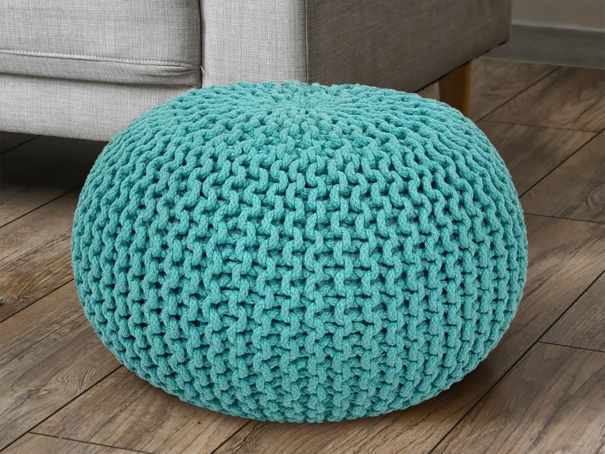 Gebreide Poef - Zitkruk - Extra zitplaats - Handgemaakt design - Ø 55 cm - Mintgroen