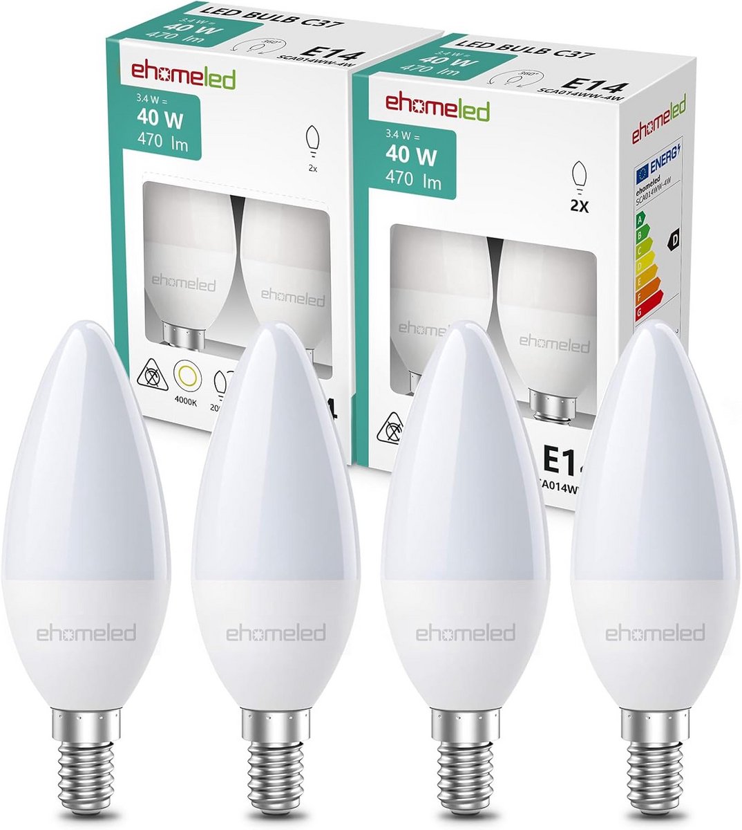 LED Kaarslamp E14 Warm Wit (4000K) 470LM Vervangt 40W 4 Stuks
