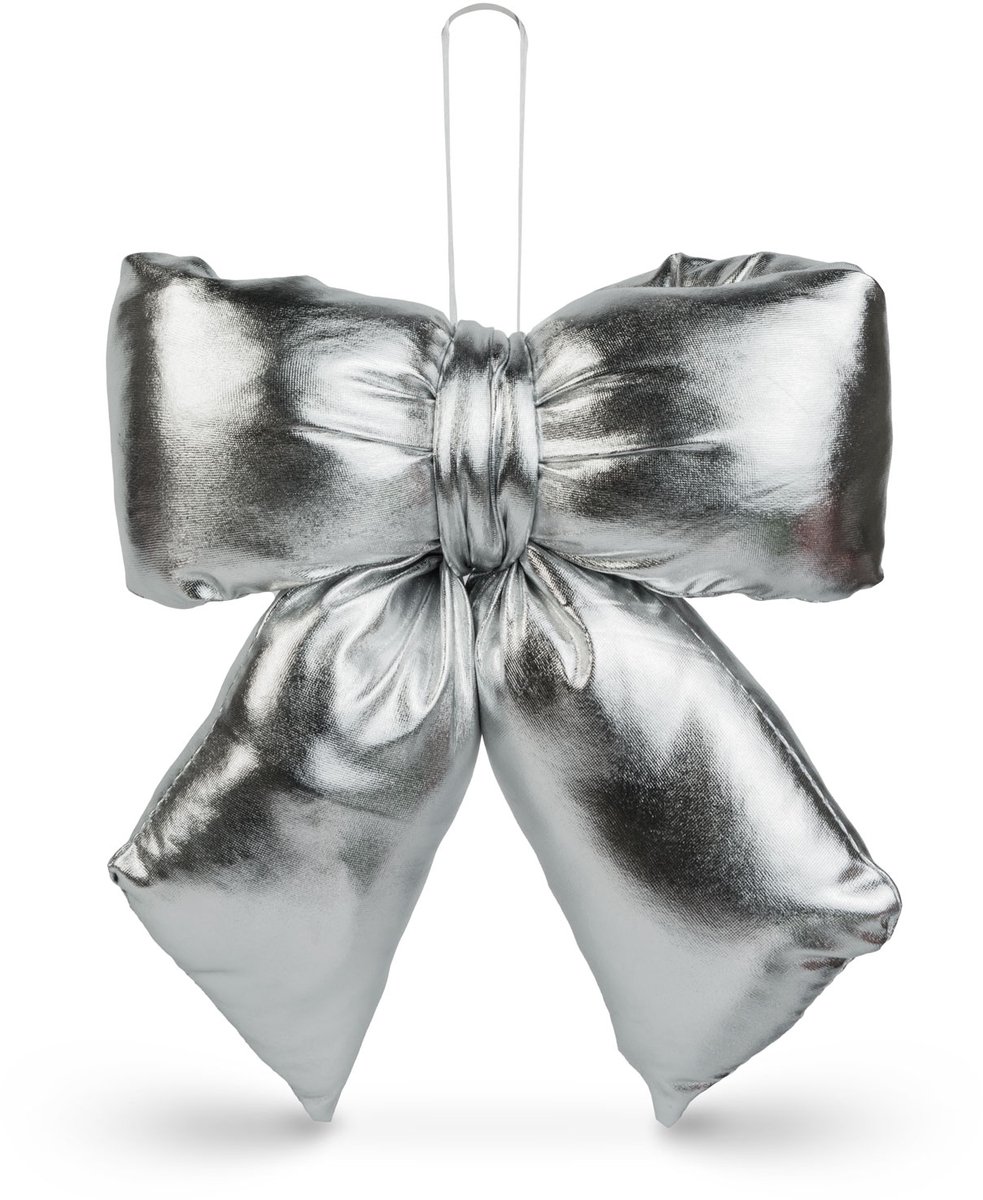 Glitter strik decoratie zilver – Grote decoratieve strik 21 x 19 cm – Feestelijke kerstdecoratie voor boom, deur en cadeaus - 1 Stuks [59745B]