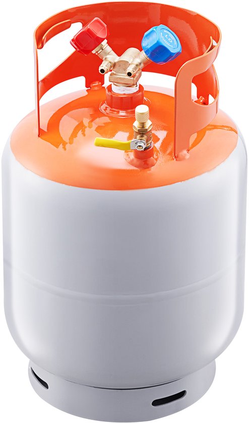 Réservoir de récupération de fluide frigorigène, capacité 50 lbs, cylindre portable 400 psi avec robinet en Y pour récupération de liquide/vapeur, haute densité pour R22/R134A/R410A, orange+gris