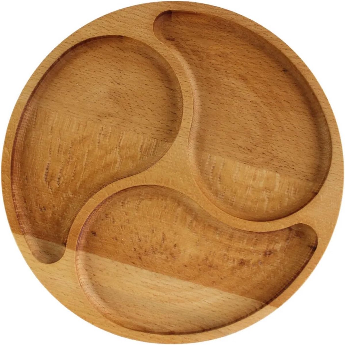 Houten Serveerschaal met 3 Vakken Ø 28 cm - Kaasplank, Borrelplank en Snackbord
