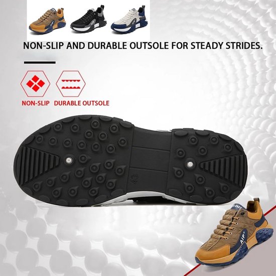Zool van een zwarte sportschoen met noppenprofiel. Iconen voor non-slip en duurzame buitenzool.