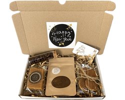 Nieuwjaar koffie brievenbusbox - fudge, stroopwafels & mokkaboontjes