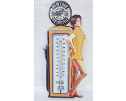 Blikken thermometer HK222 Motorcycle New York Riders groot model voor binnen of buiten LIVE TO RIDE hoogte 48 cm - celsius en fahrenheit nostalgic vintage art