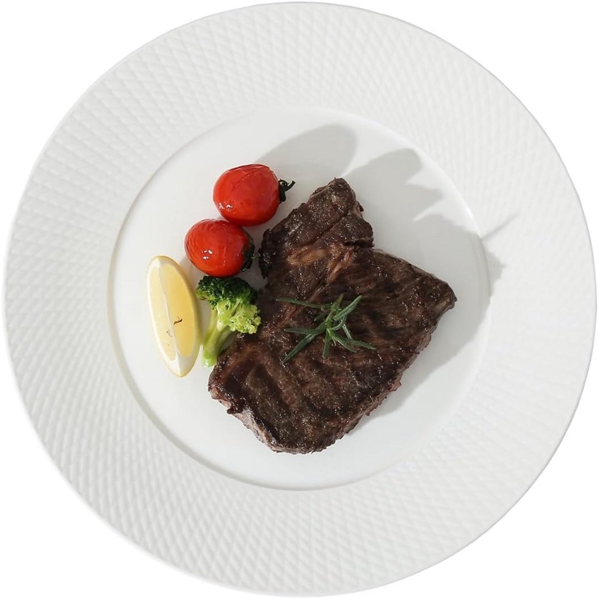 Set van 6 Grote Porseleinen Diner Borden met Elegant Reliëf - Off White