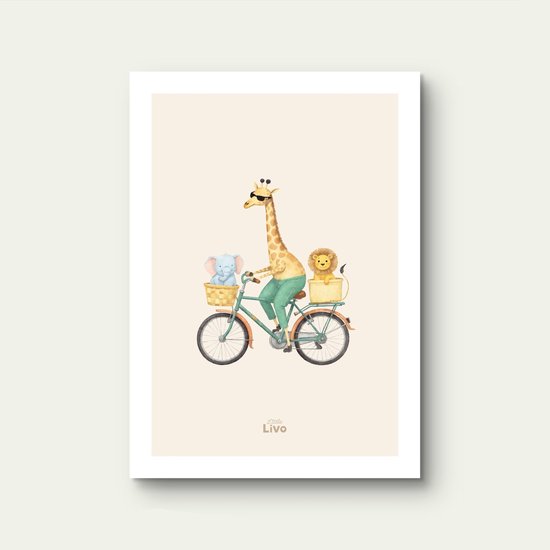 Affiche Enfants Little Livo Animaux en Aventure à Vélo – Affiche Chambre d'Enfant – Décoration Murale – 30 x 40 cm – Mat – 250 g/m² Papier