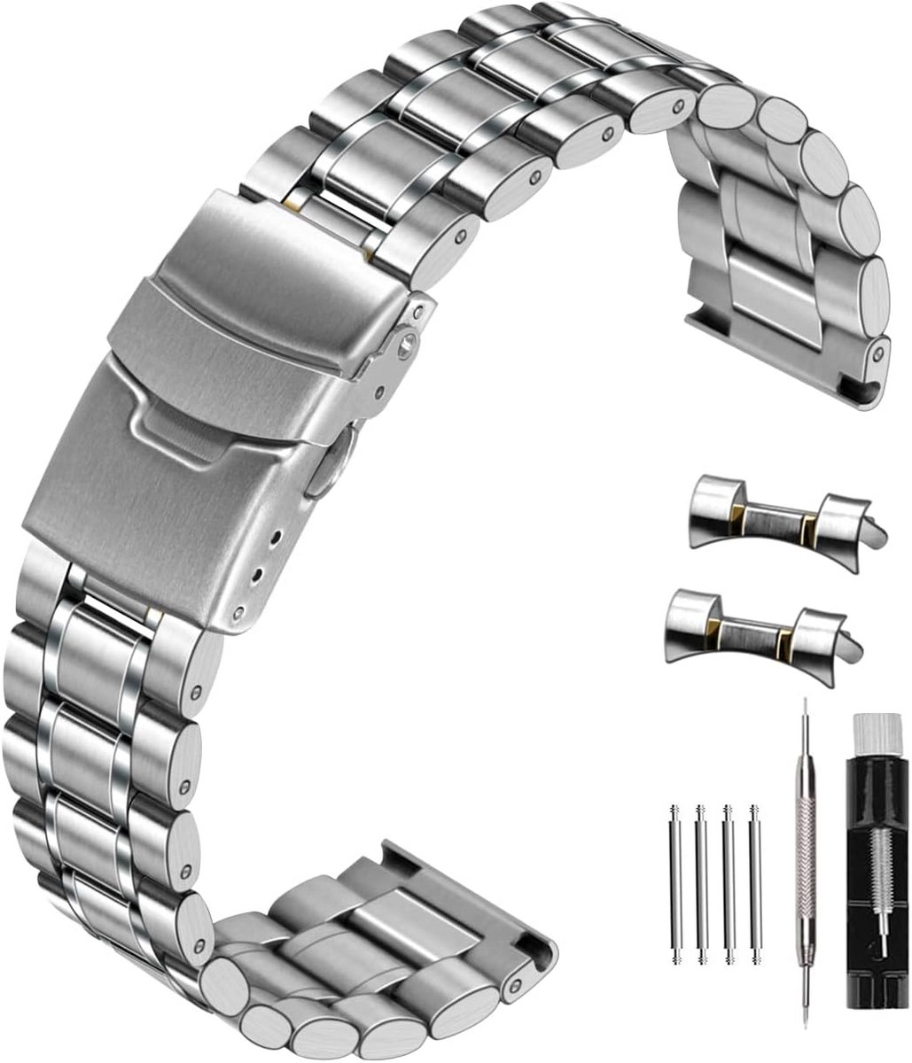 RVS Horlogeband 20mm 22mm - Zilver-Goud Kleur - Metaal Armband voor Heren Dames