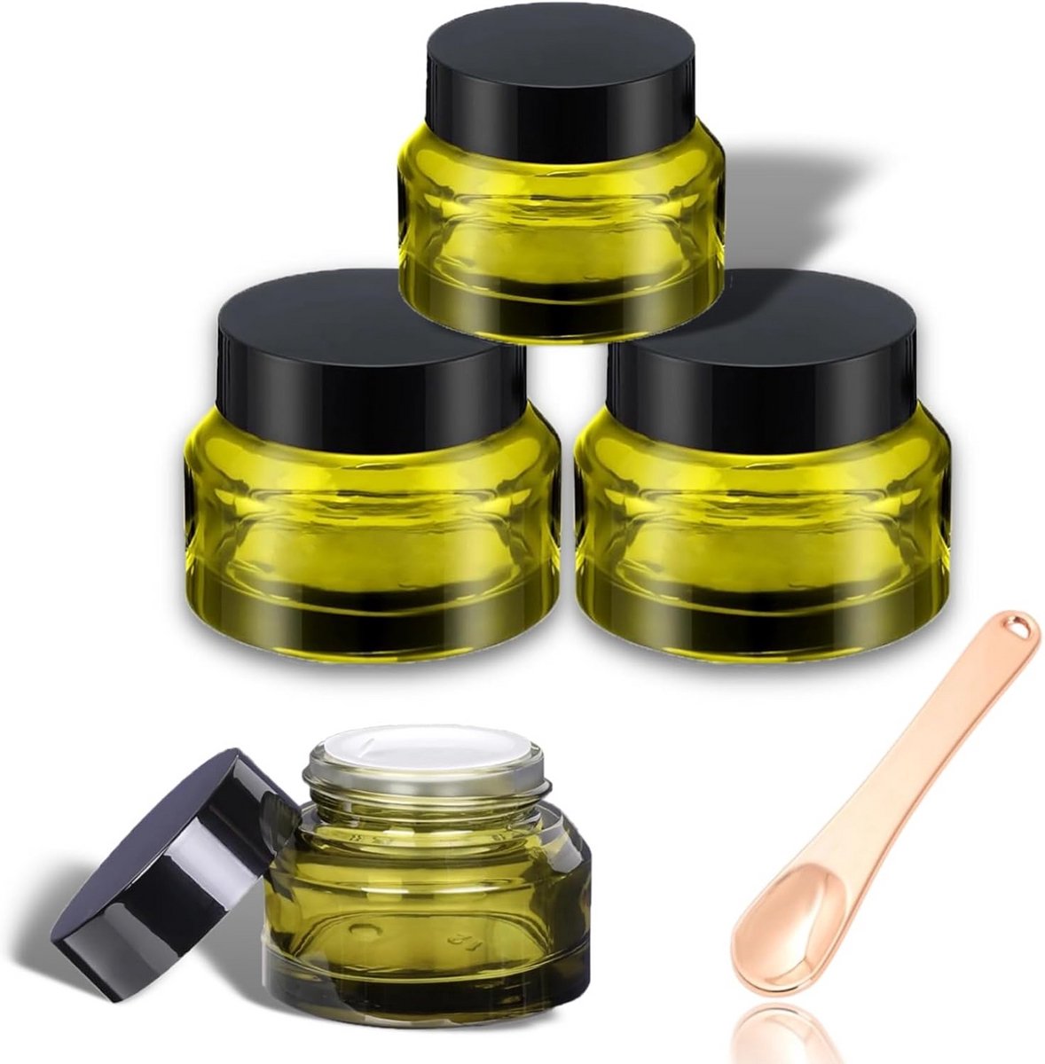 Set van 4 Glazen Cosmetische Potjes met Deksel - 15ml en 50ml - Groen