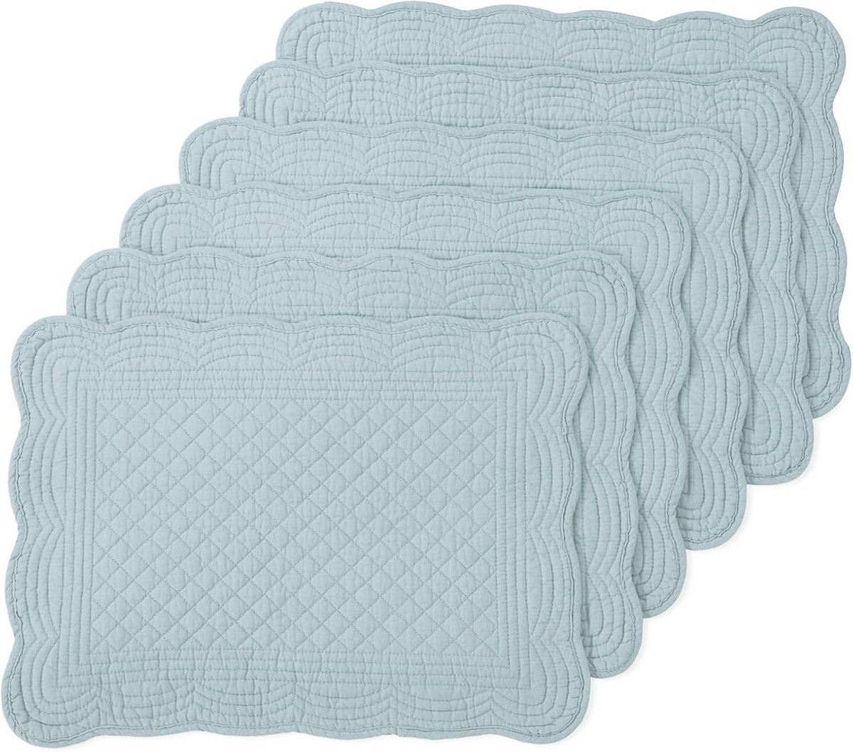 Set van 6 Katoenen Placemats Rechthoekig Wasbaar Tafelmatten Blauwgroen