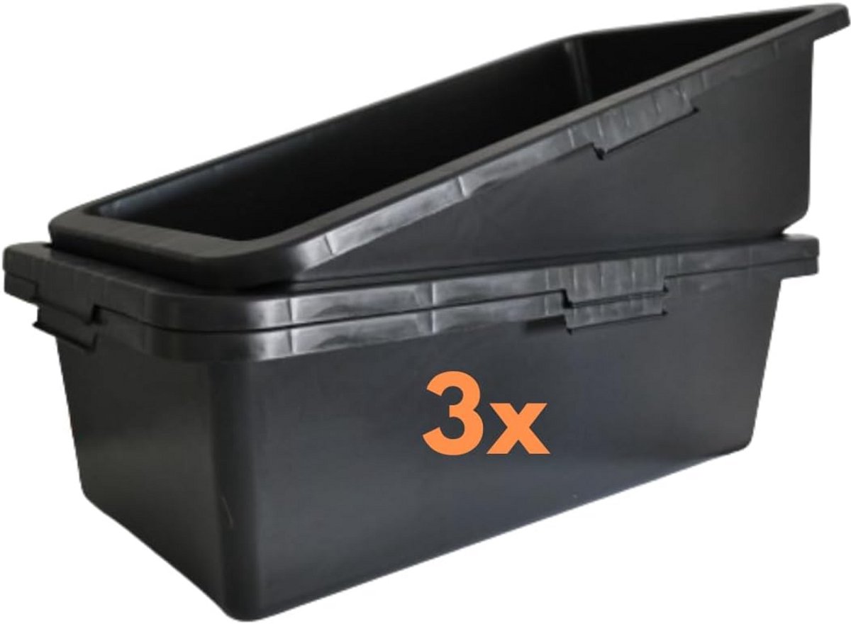 10x Mortelbak 40 Liter Rechthoekige Bouwemmer Zwart - Robuuste Mengbak voor Cement en Tuinwerk