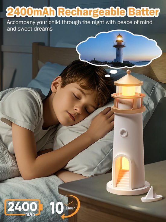 Namajunas -Nachtlampjes - Nachtlampje volwassenen & kinderen & baby - Vuurtoren nachtverlichting Met maanprojectiefunctie - Maanlamp - Tafellamp slaapkamer - Oplaadbare Accu - Sfeerlamp - LED Lamp Met Dimfunctie - Met afstandsbediening - Cadeau van Merkloos — afbeelding 5